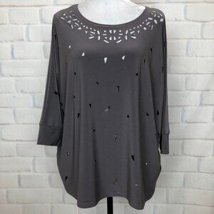 Sympli Stretch Knit Cut Out Top Size 10 Taupe Oversized